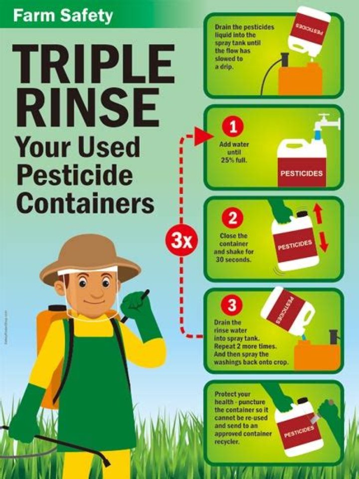 Which statement about rinsing pesticide containers is true?